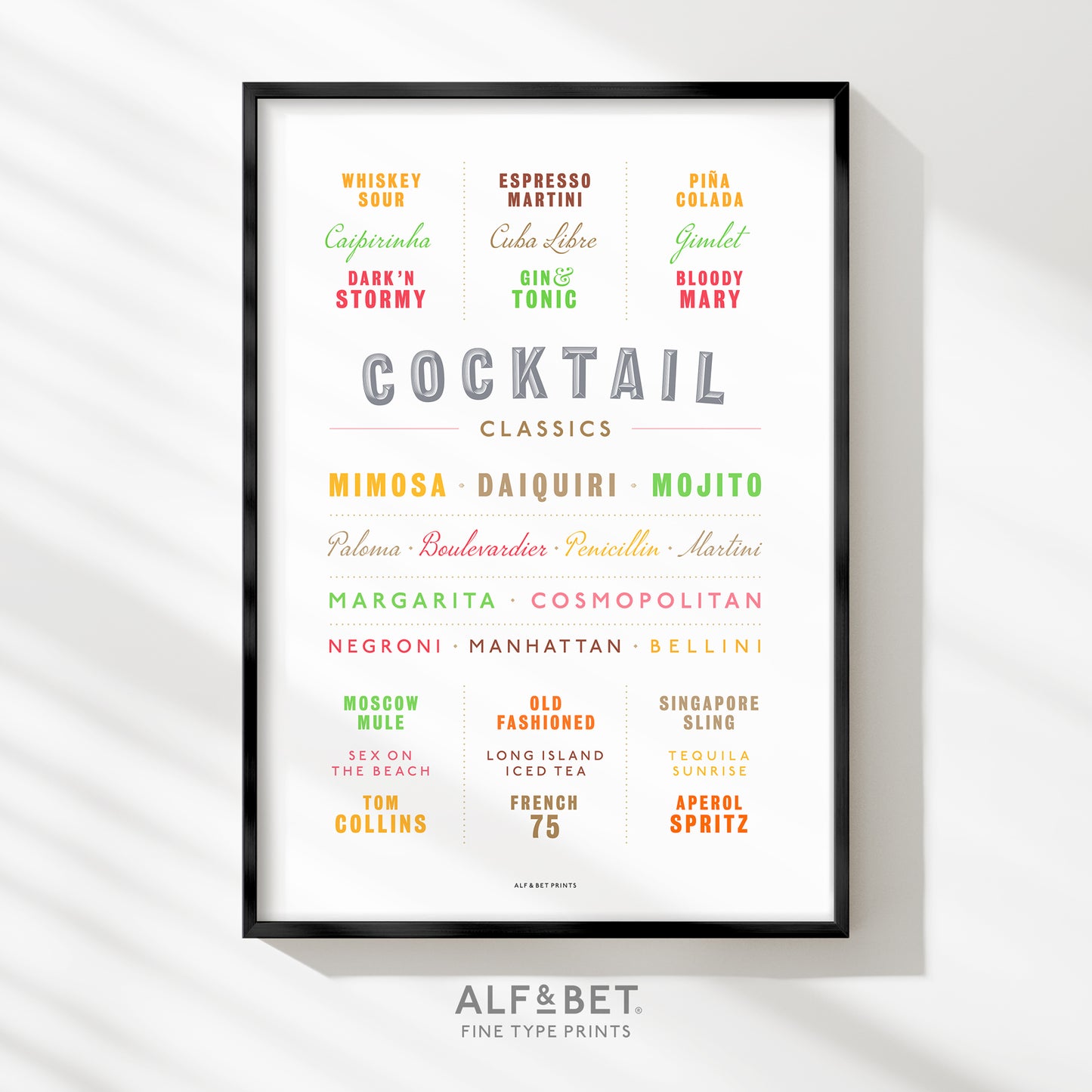 Cocktail Classics Print from Alf and Bet