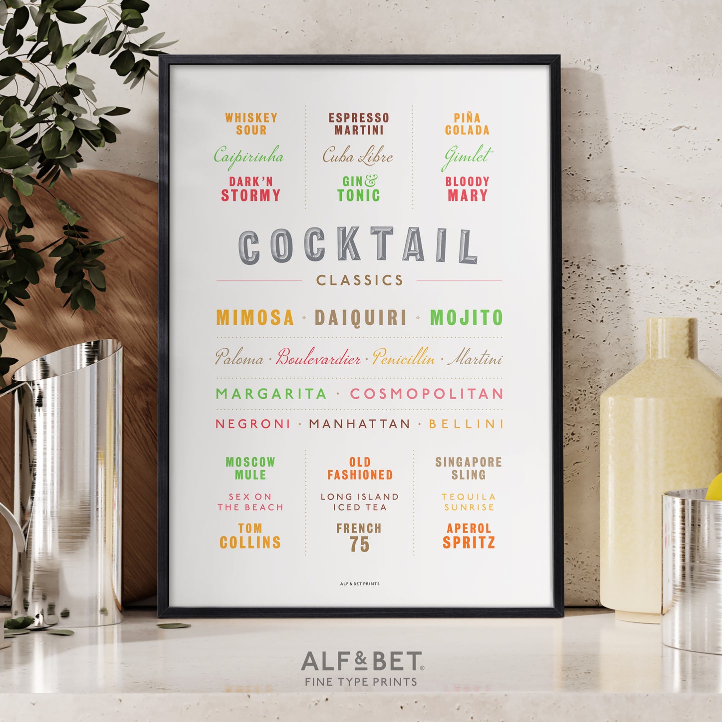 Cocktail Classics Print from Alf and Bet