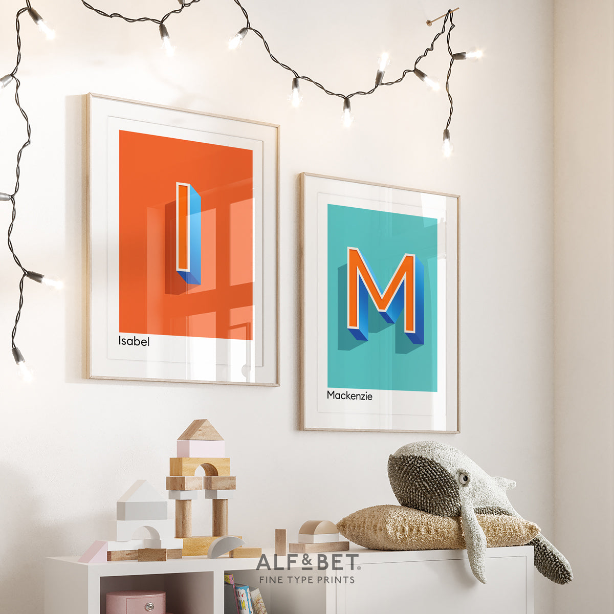 Brick Orange Personalised Name and Letter Print and Aqua print