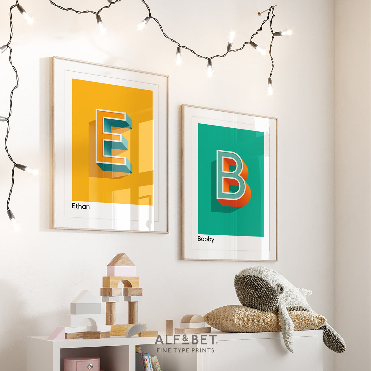 Emerald Green Personalised Name and Letter Print and Yellow Print
