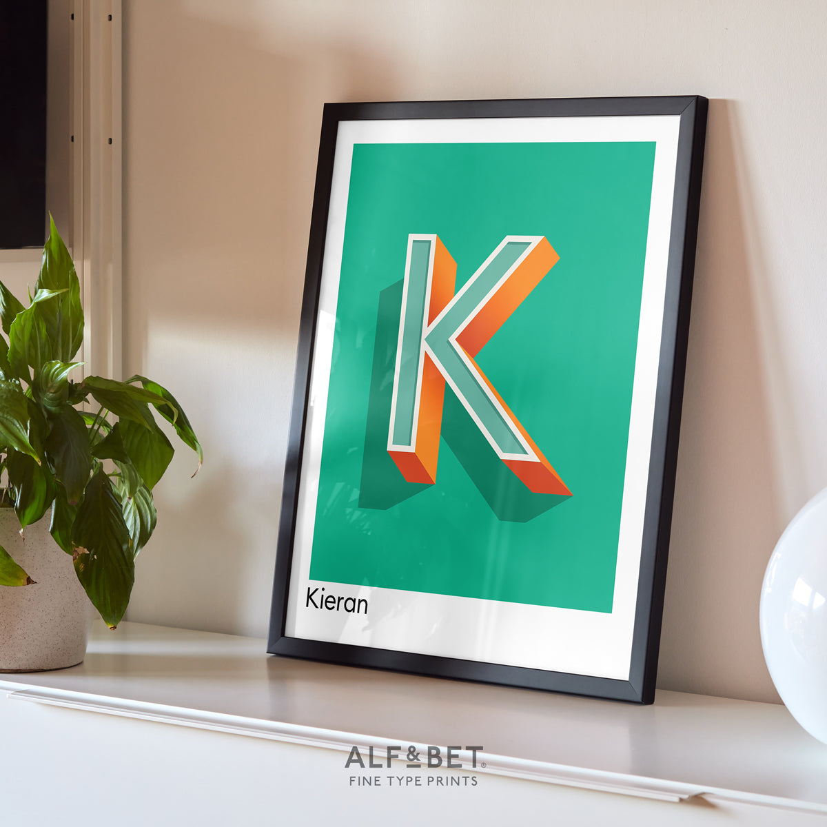Emerald Green Personalised Name and Letter Print letter K