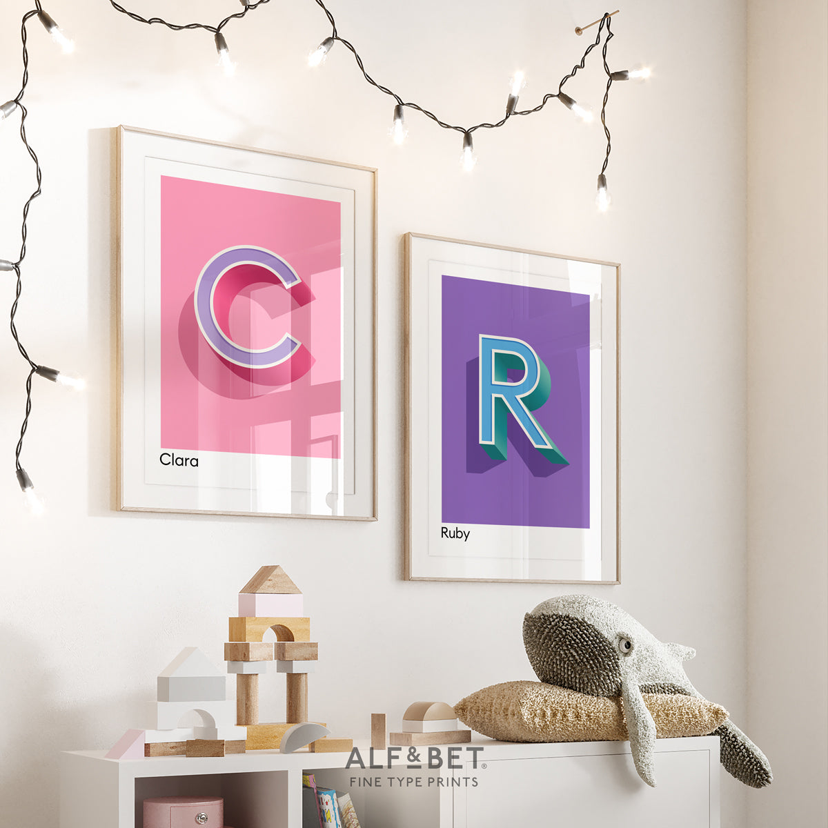 Purple Personalised Name and Letter Print and Pink print