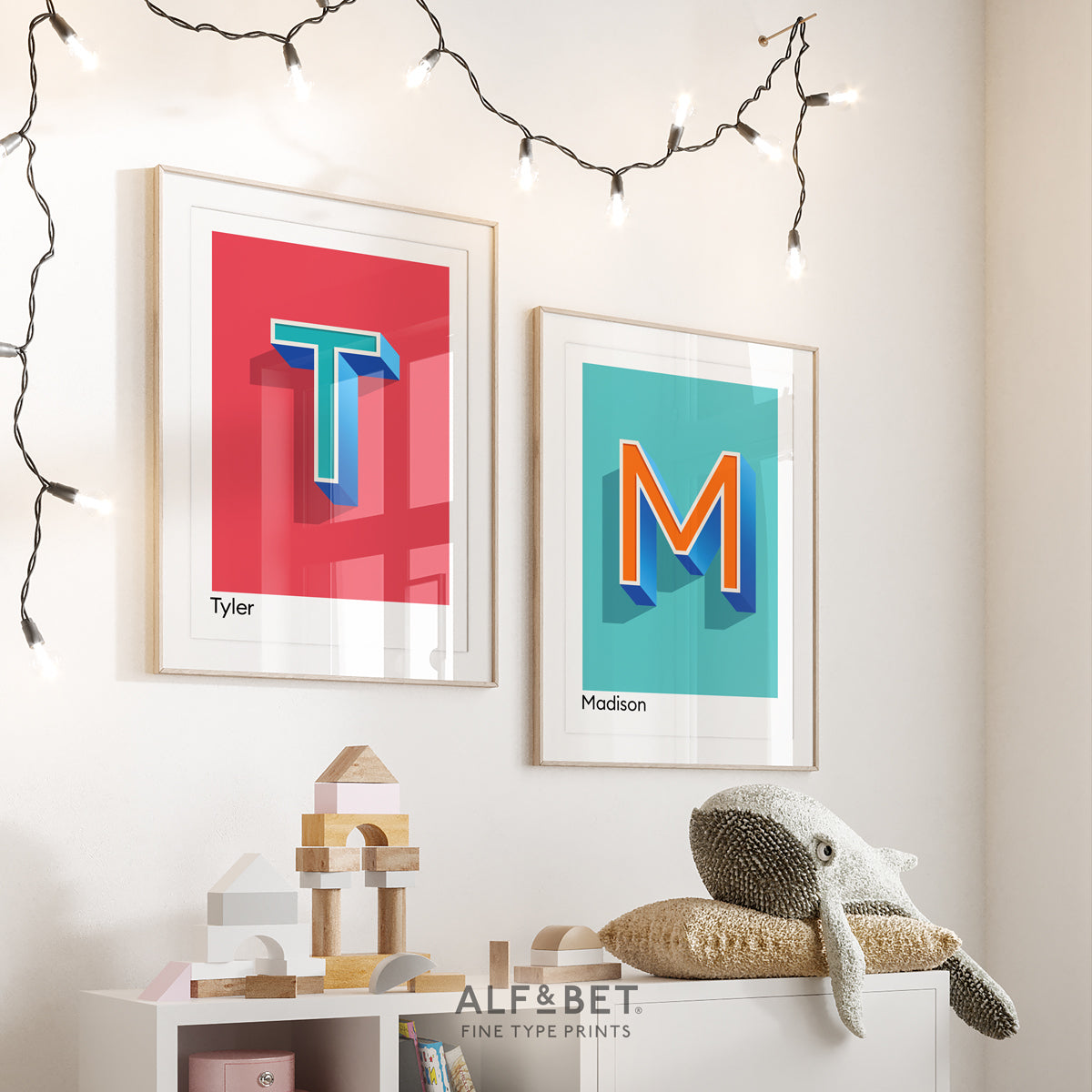 Red Personalised Name and Letter Print and Aqua Print