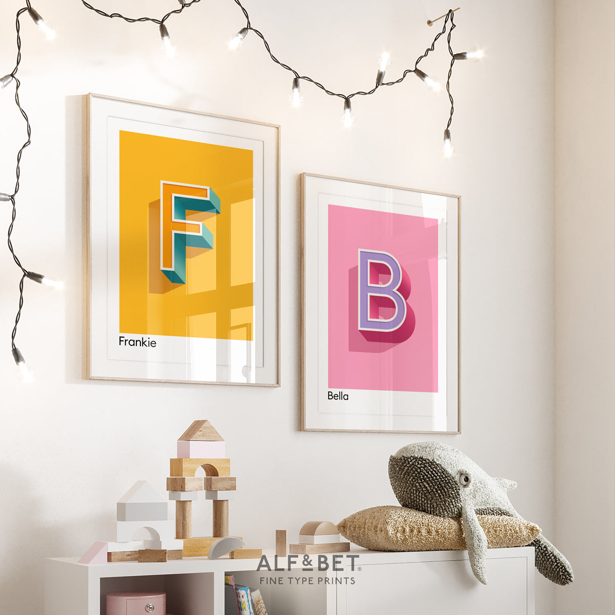 Yellow Personalised Name and Letter Print and Pink print