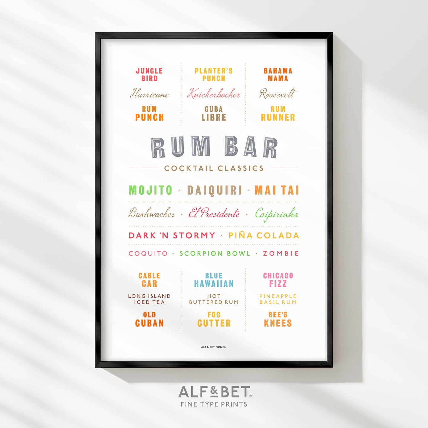 Cocktail Classics - Rum Print from Alf and Bet.