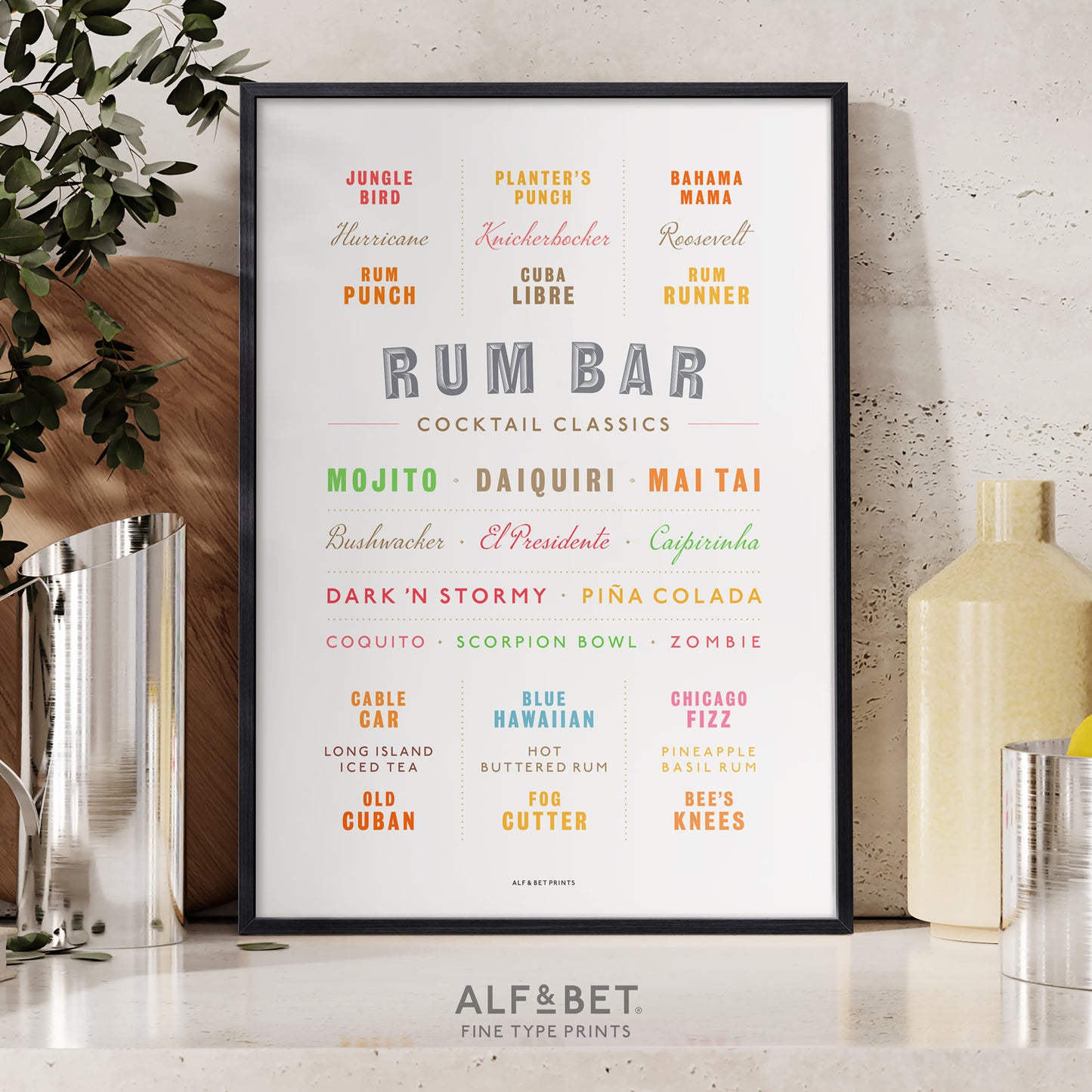Cocktail Classics - Rum Print from Alf and Bet.