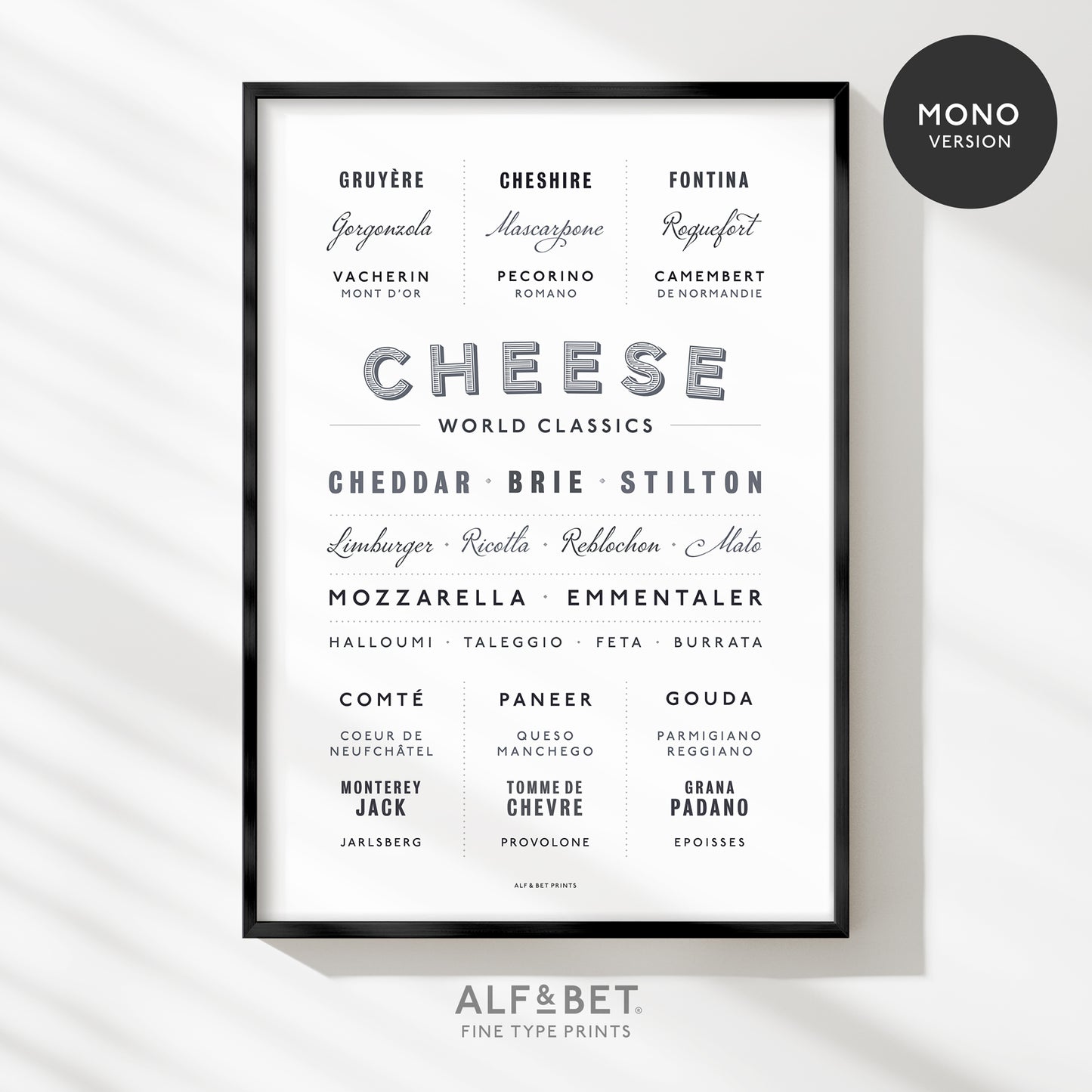 World Classics - Cheese Print from Alf and Bet in Monochrome
