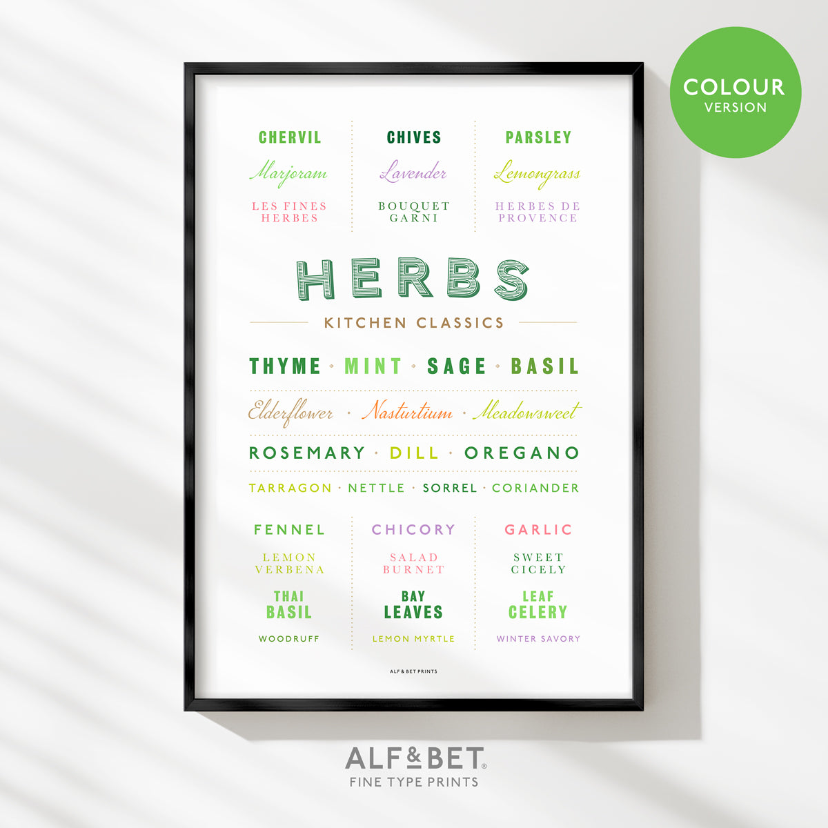 Kitchen Classics - Herbs Print in colour from Alf and Bet
