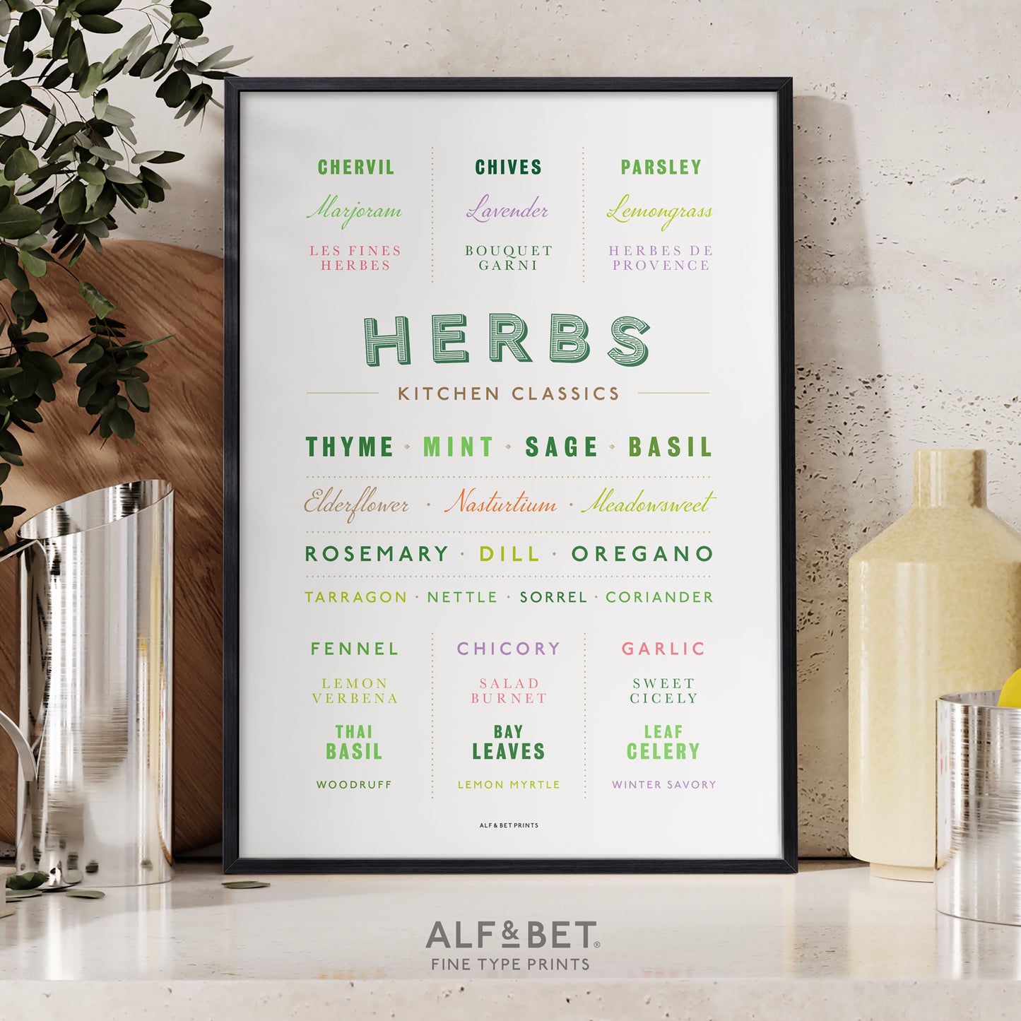 Kitchen Classics - Herbs Print in colour from Alf and Bet