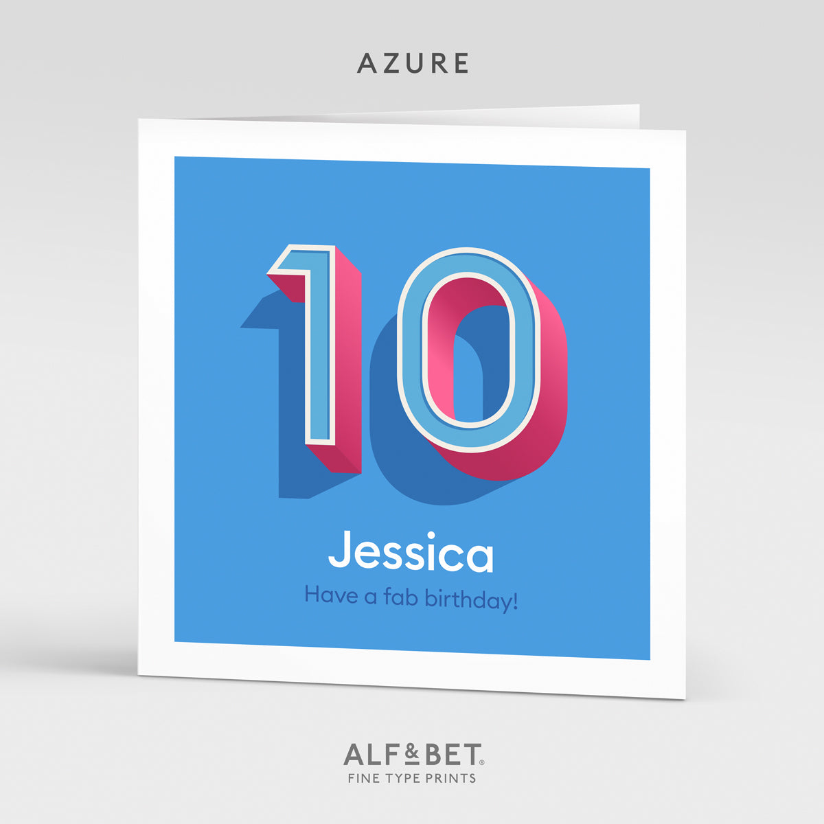 A blue personalised tenth birthday card from Alf and Bet.
