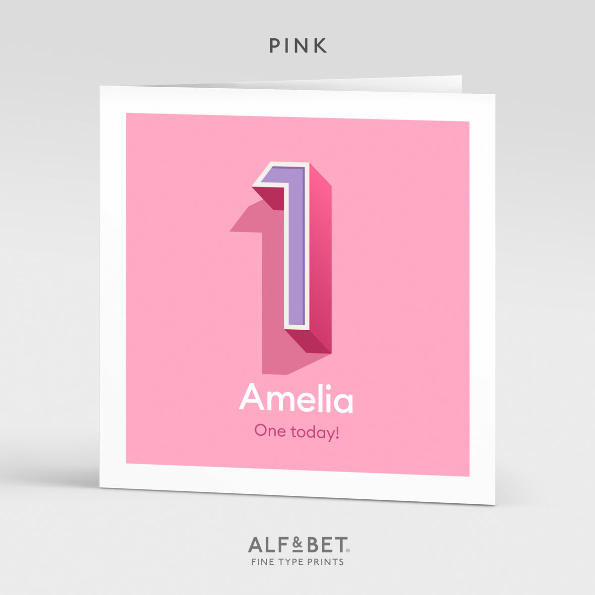A pink personalised 1st birthday card from Alf and Bet.