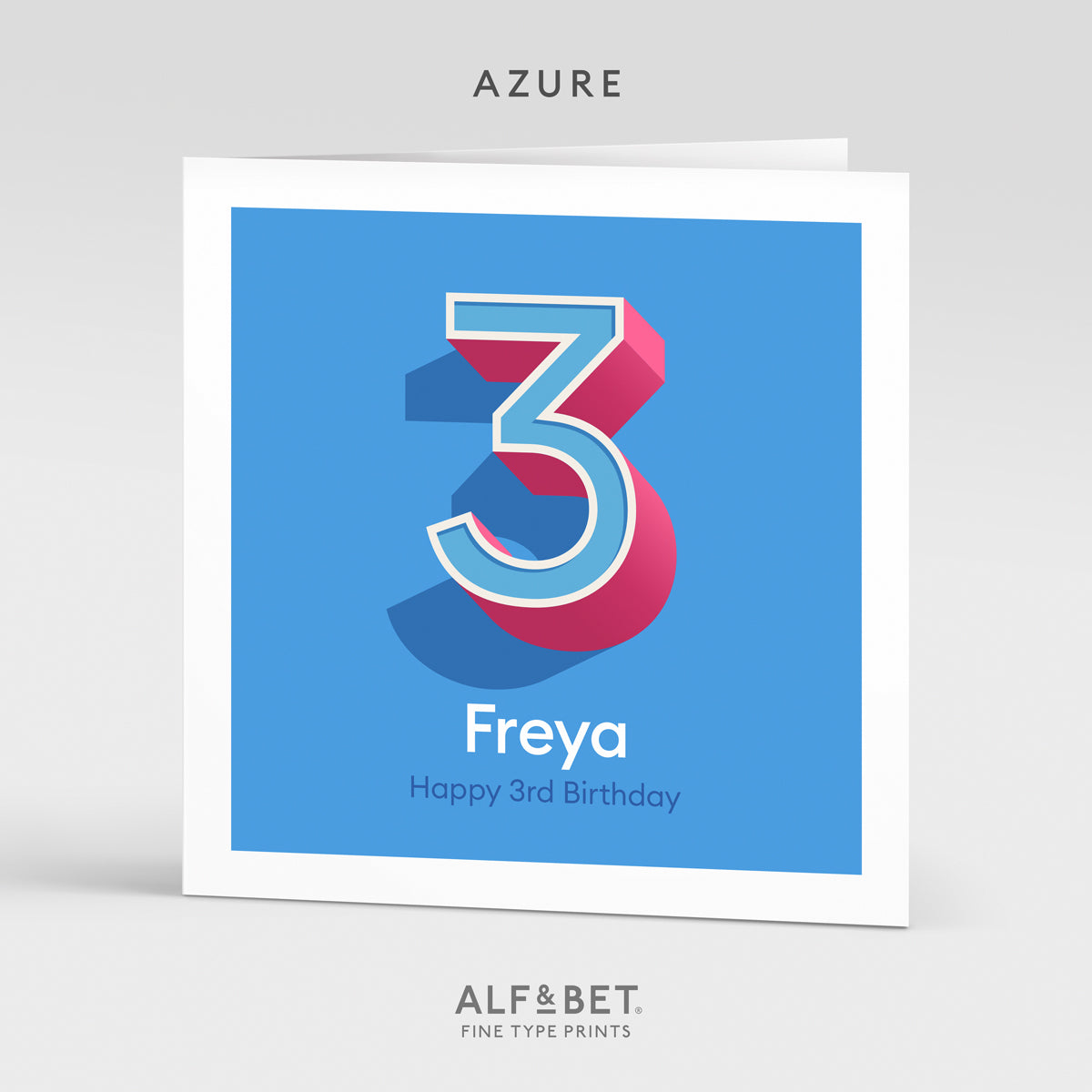 A colourful Personalised 3rd Birthday Card from Alf and Bet.