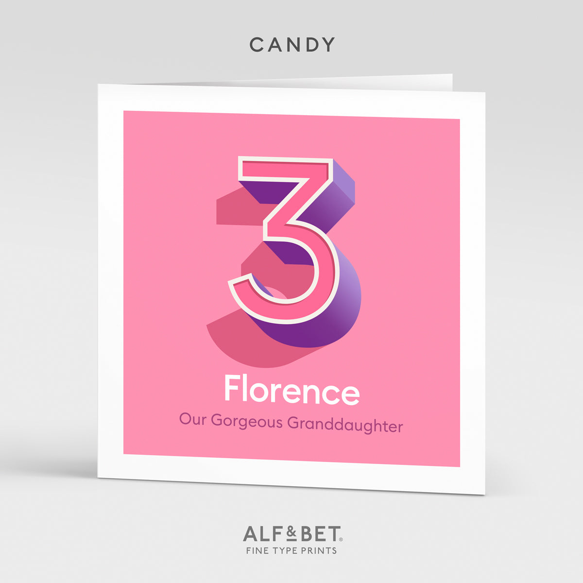 A colourful Personalised 3rd Birthday Card from Alf and Bet.