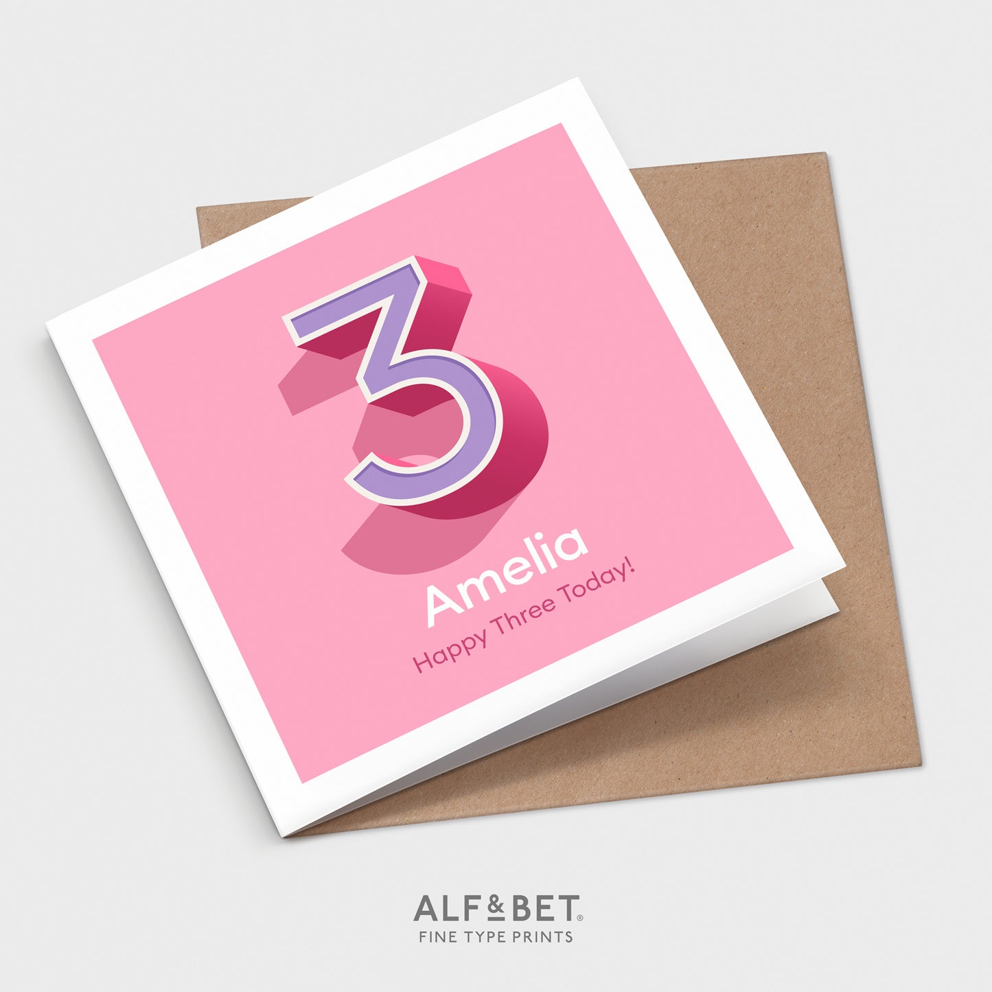 A colourful Personalised 3rd Birthday Card from Alf and Bet.