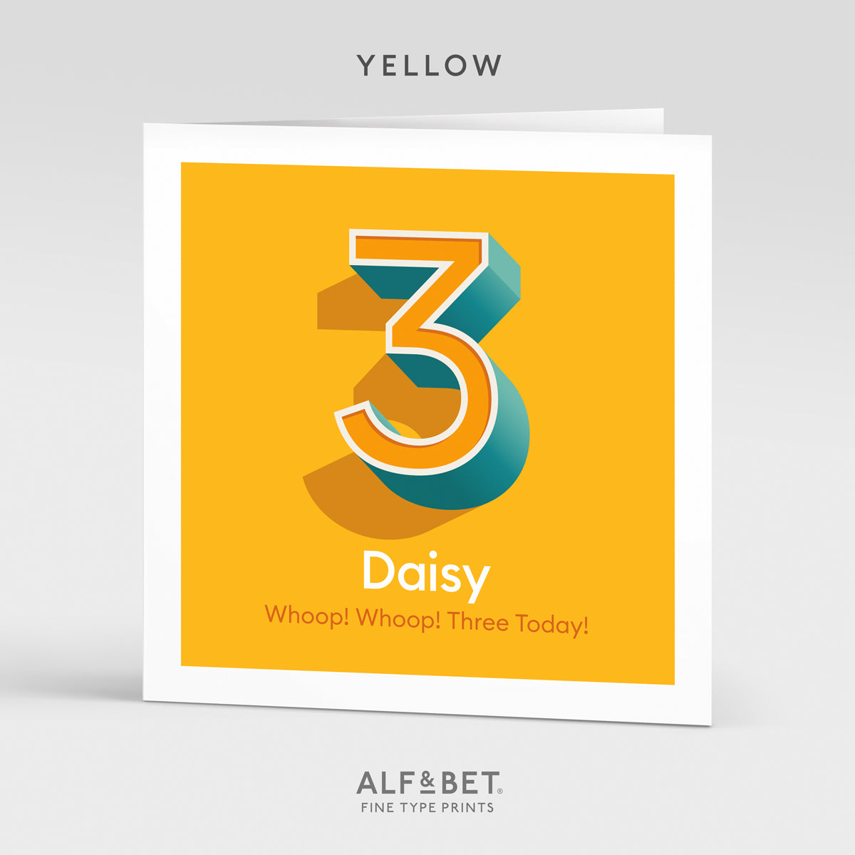 A colourful Personalised 3rd Birthday Card from Alf and Bet.