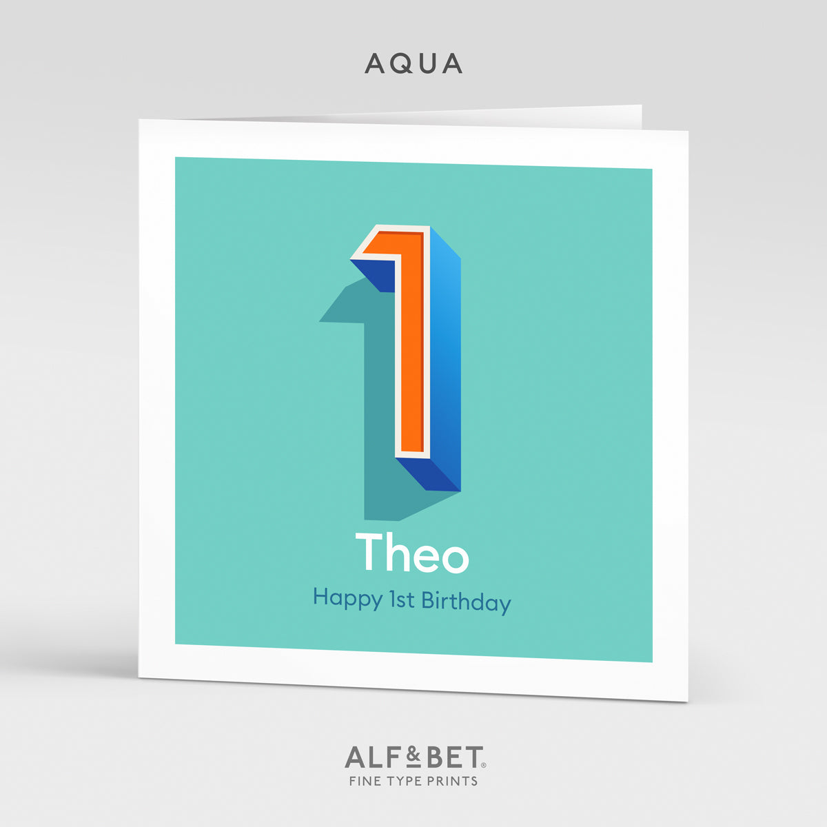 A personalised first birthday card from Alf and Bet.