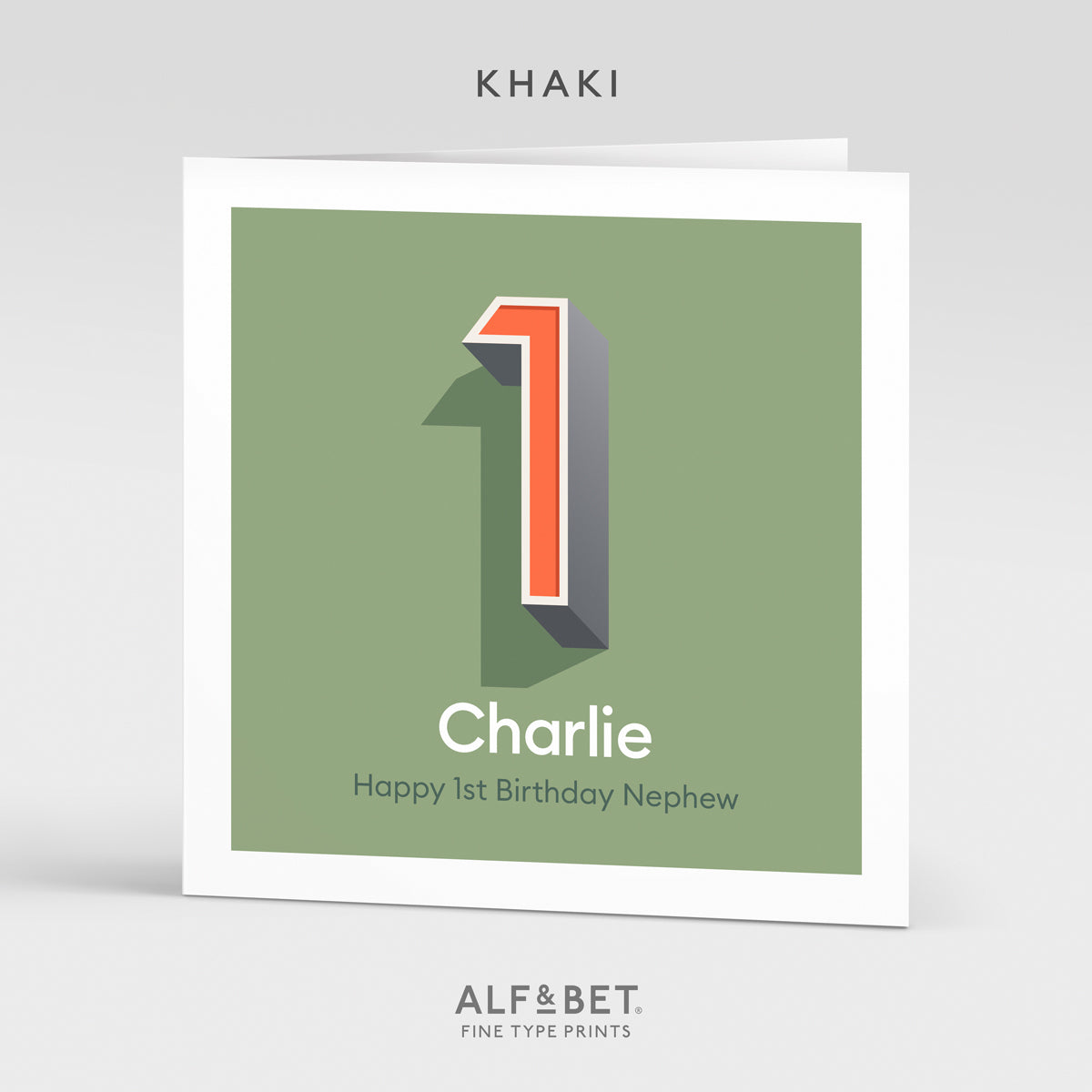 A green personalised 1st birthday card from Alf and Bet.