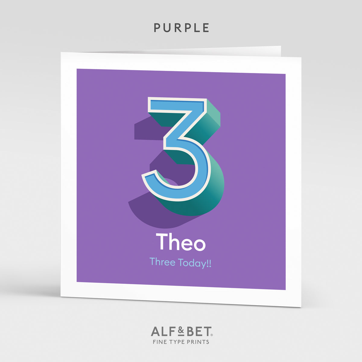 A colourful Personalised 3rd Birthday Card from Alf and Bet.