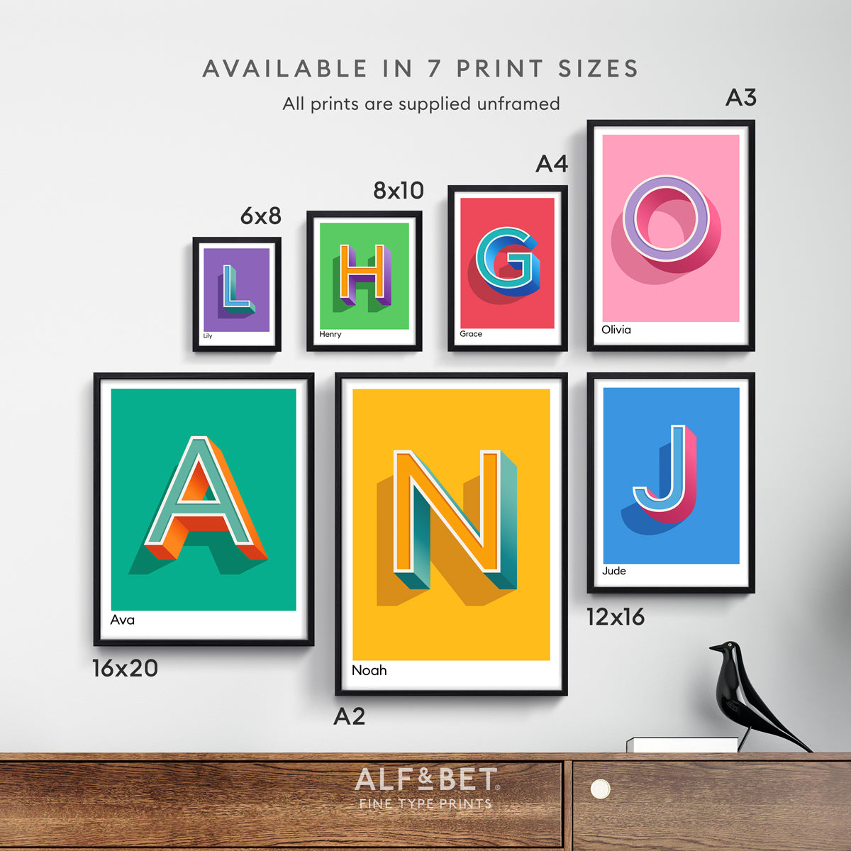 Personalised Name and Letter prints available in 7 print sizes