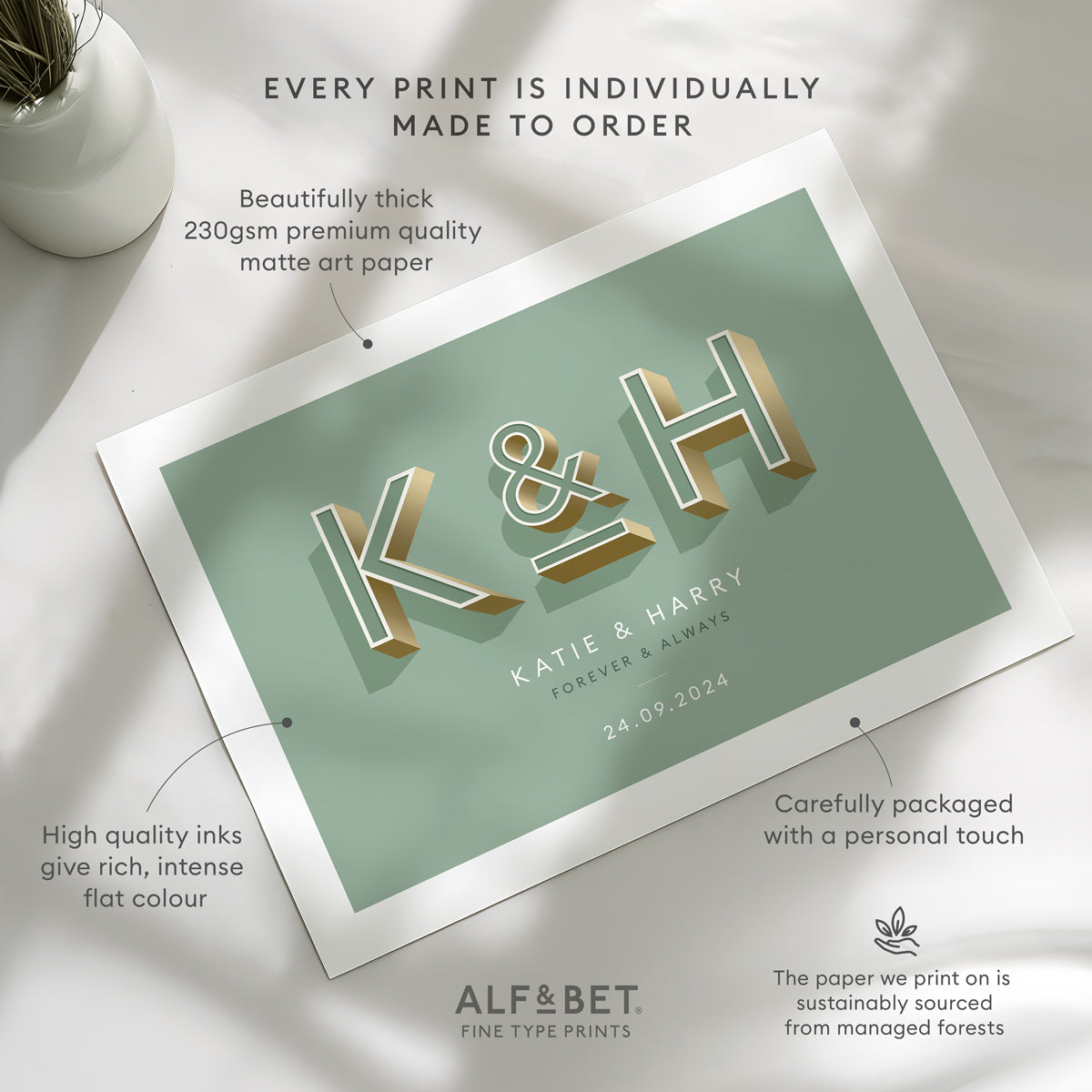 Sage Green Personalised Anniversary Print from Alf and Bet.