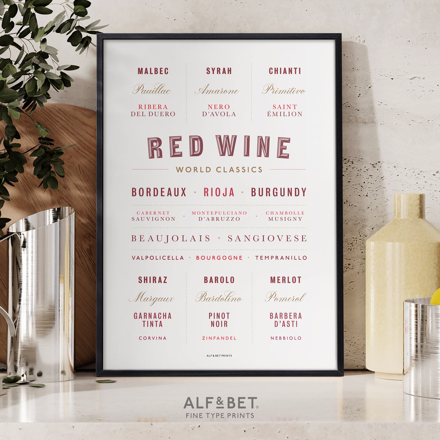 World classics Red Wine print from Alf and Bet