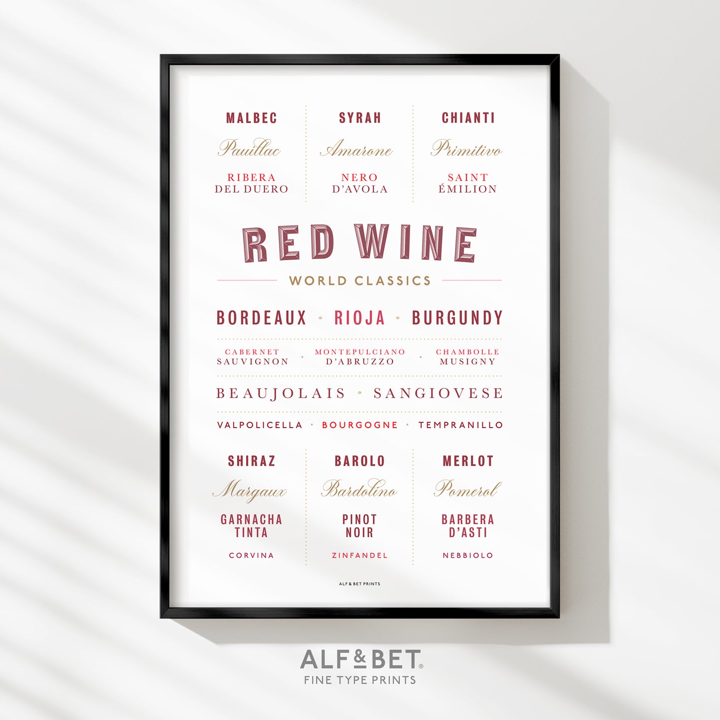 World classics Red Wine print from Alf and Bet