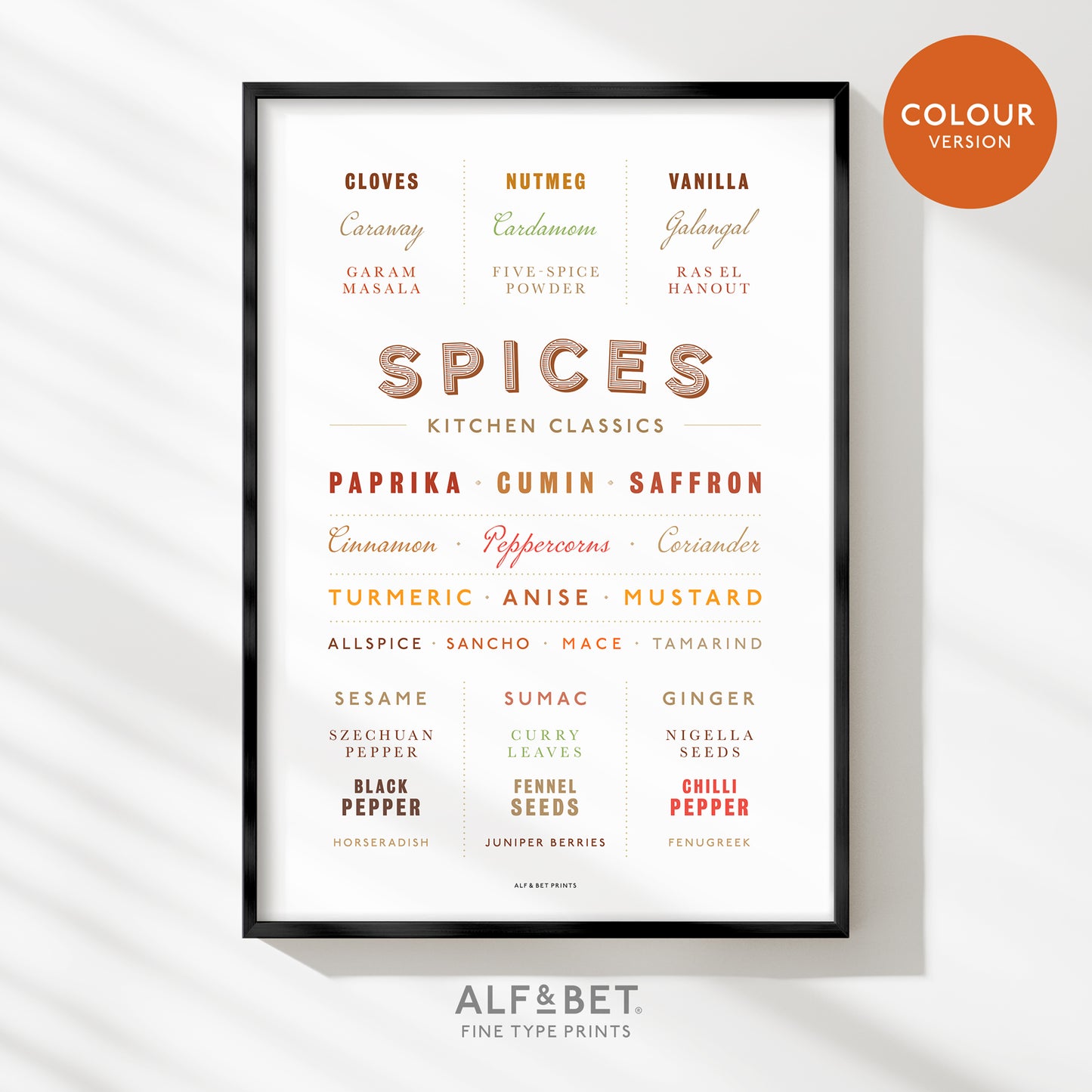 Kitchen Classics - Spices Print in colour from Alf and Bet