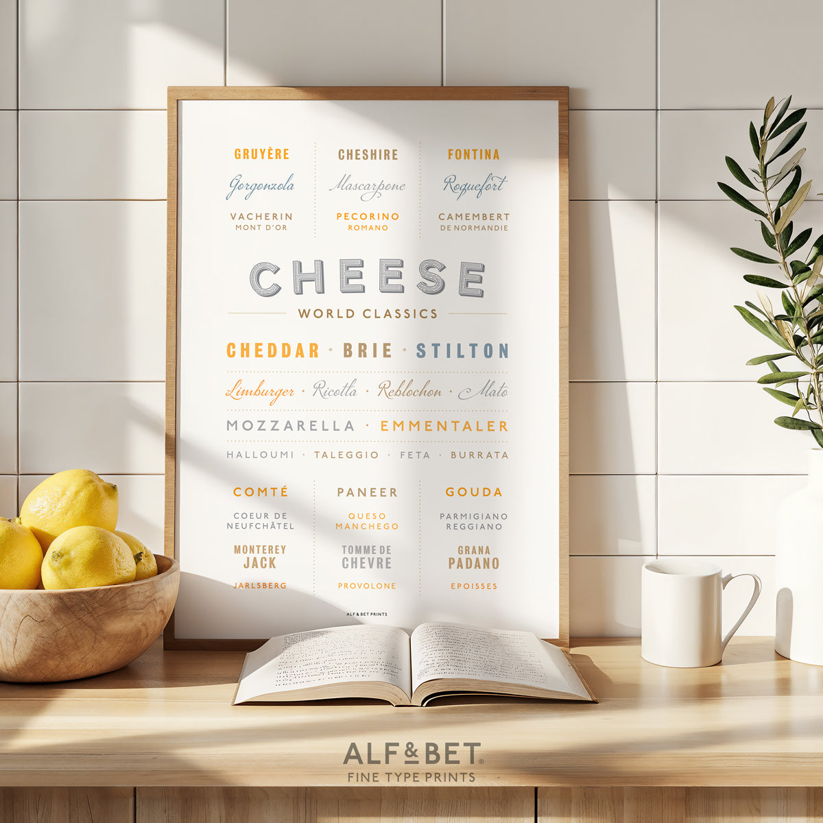 World Classics - Cheese Print from Alf and Bet framed in the kitchen