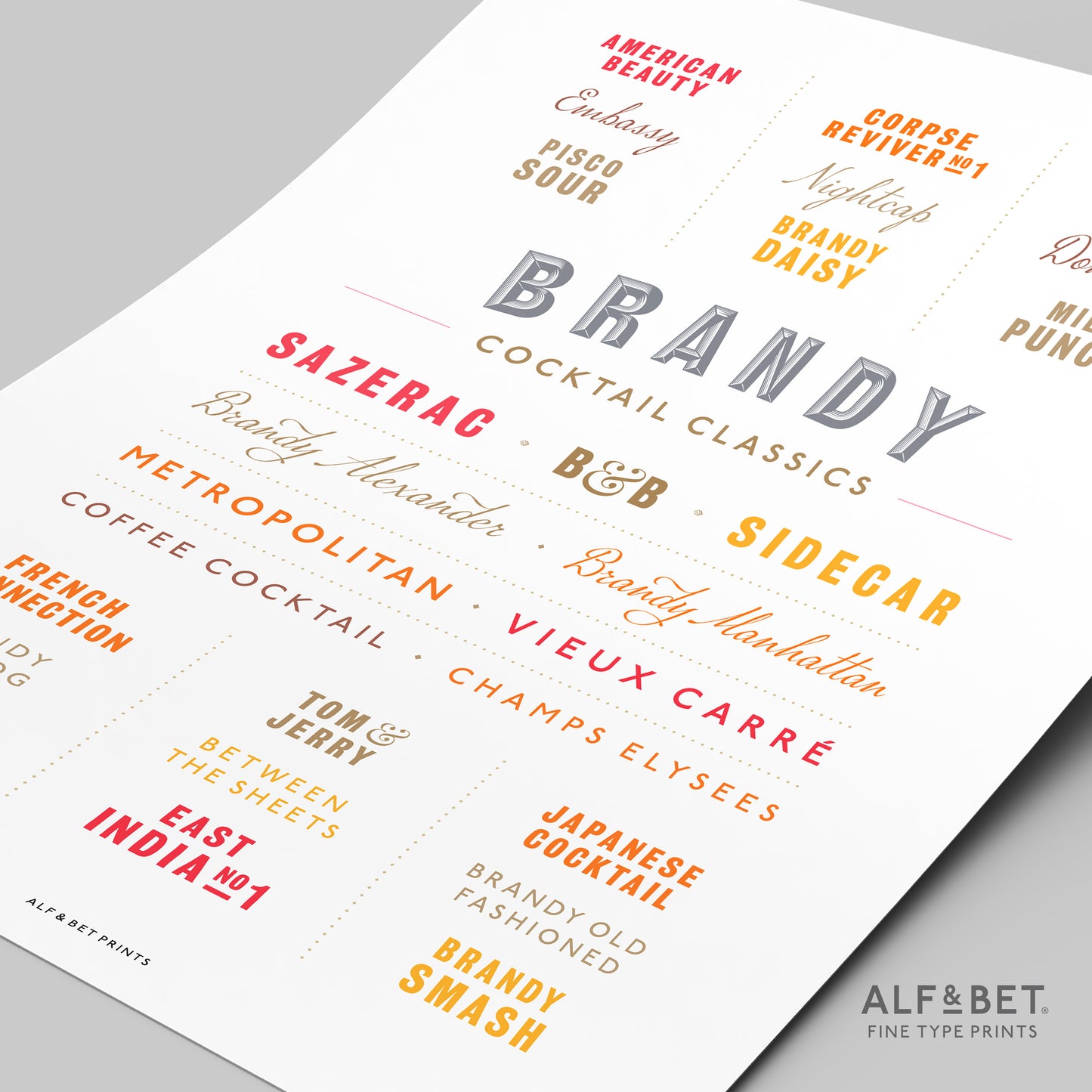 Cocktail Classics - Brandy Print from Alf and Bet.