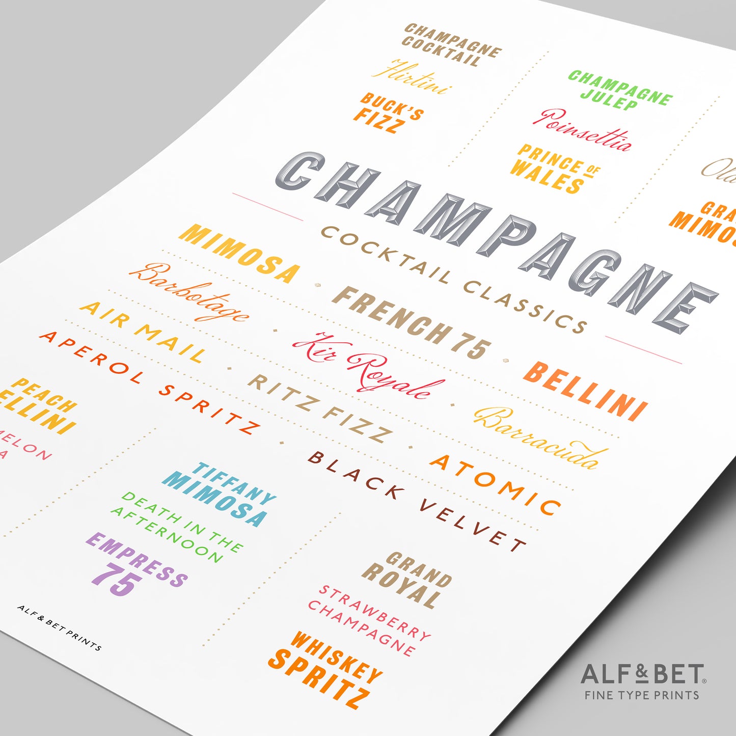 Cocktail Classics - Champagne Print from Alf and Bet.