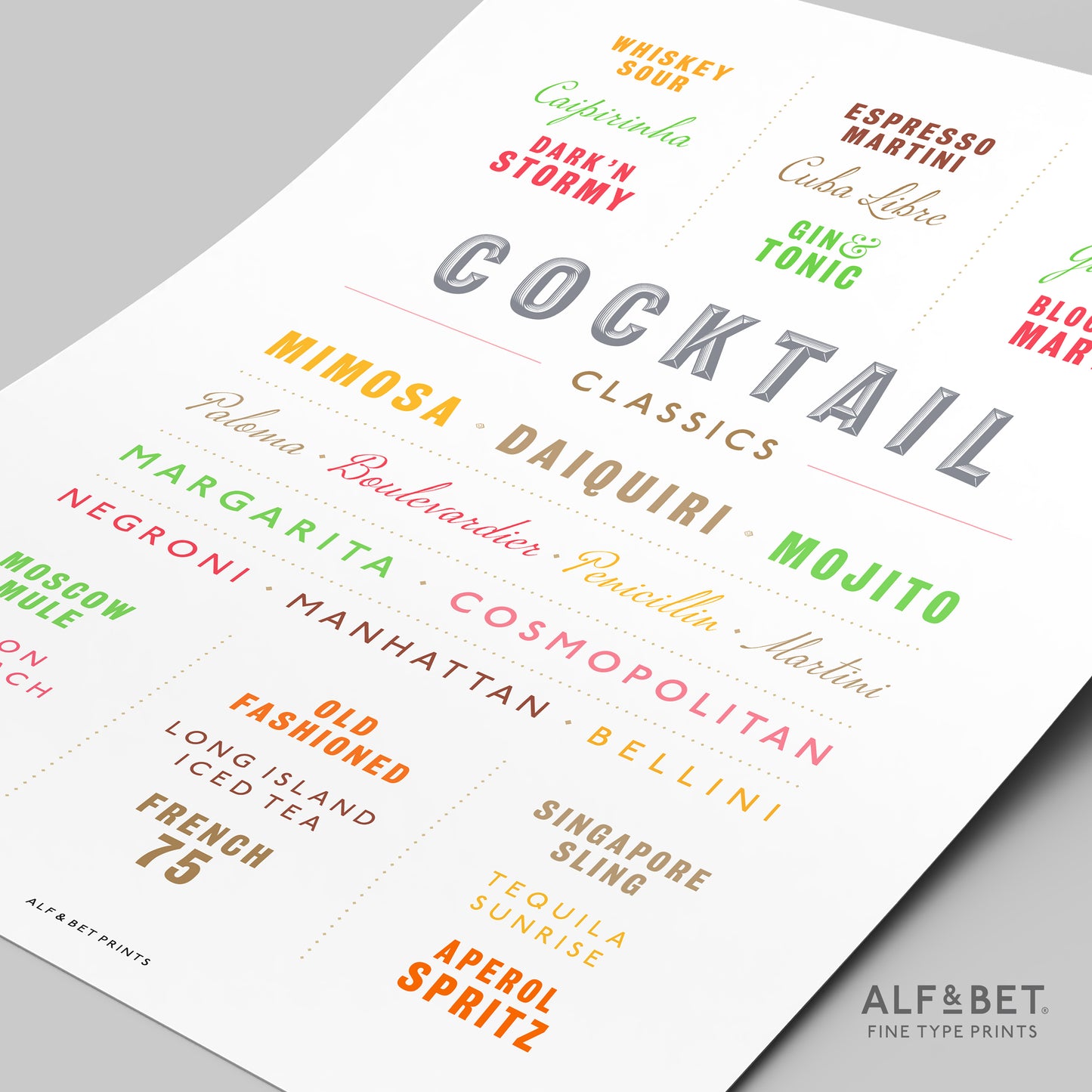 Cocktail Classics Print from Alf and Bet.