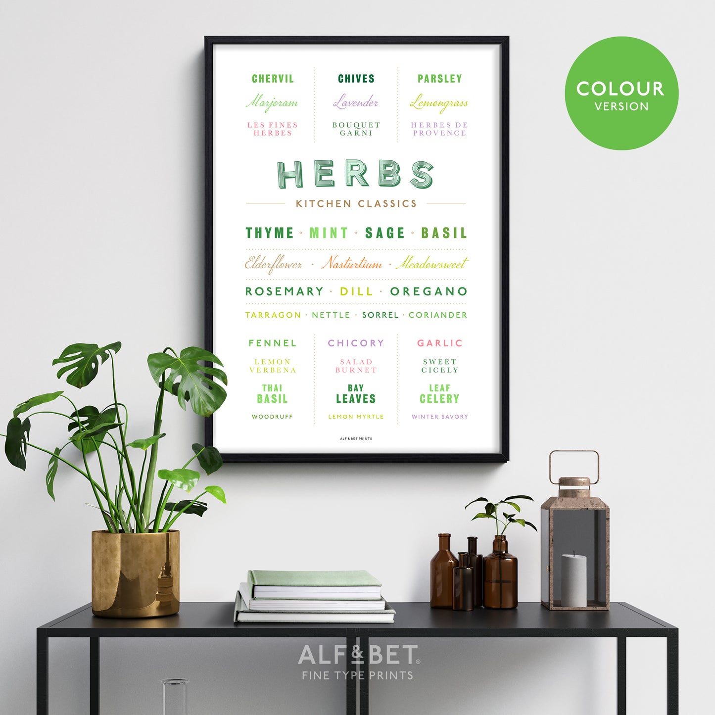 Kitchen Classics - Herbs Print in colour from Alf and Bet