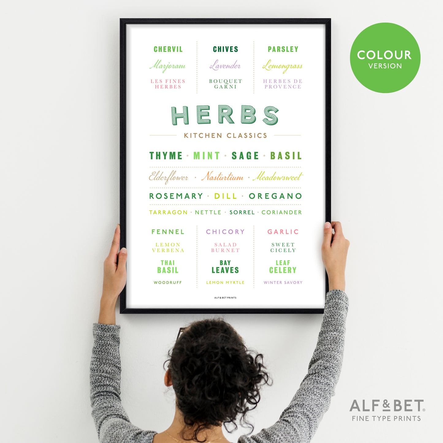 Kitchen Classics - Herbs Print in colour from Alf and Bet