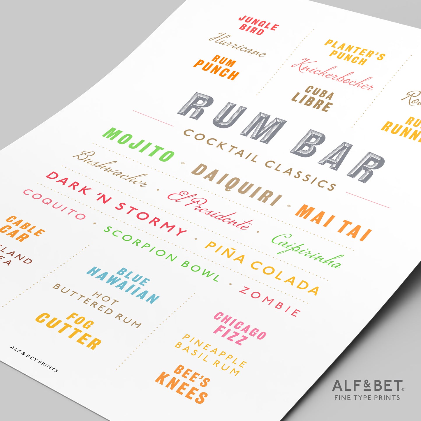 Cocktail Classics - Rum Print from Alf and Bet.