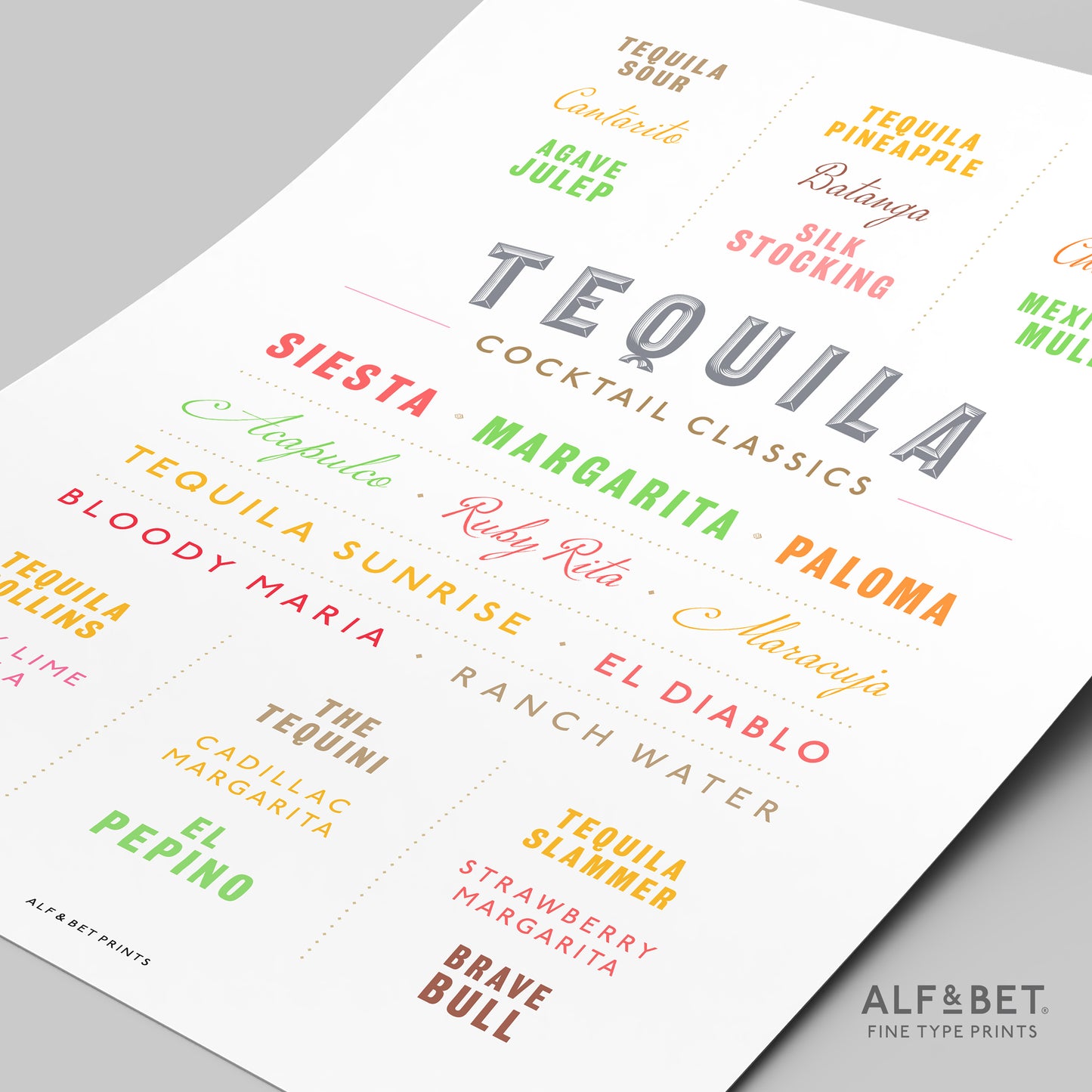 Cocktail Classics - Tequila Print from Alf and Bet.