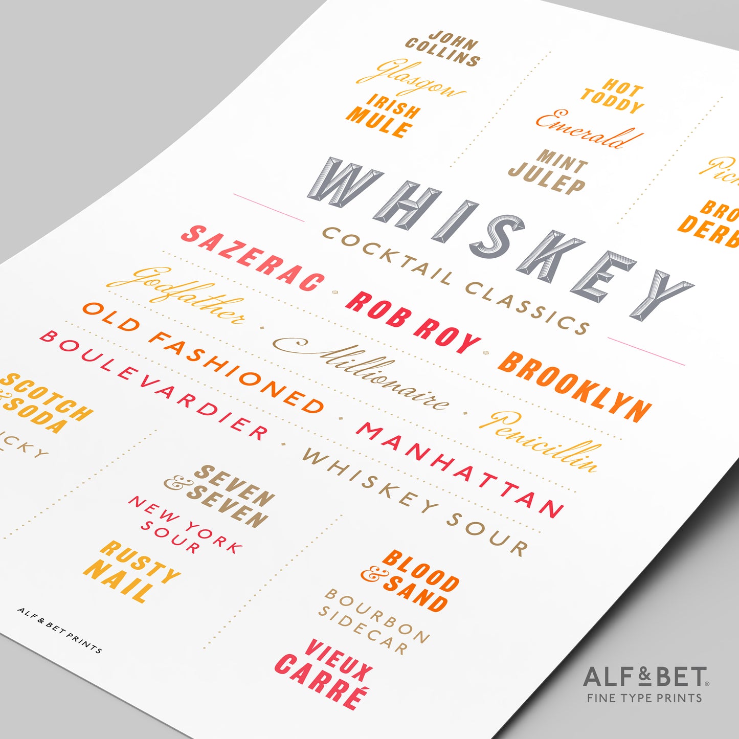Cocktail Classics - Whiskey Print from Alf and Bet.