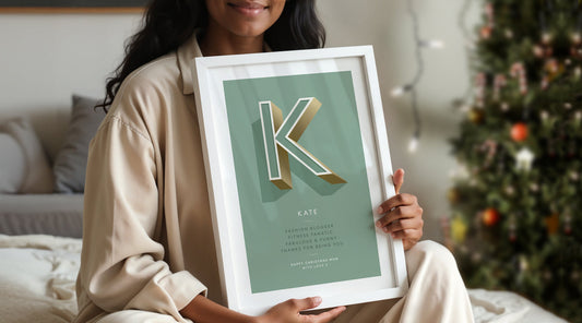 A female holding a Personalised Occasion Print from Alf and Bet – a heartfelt Christmas gift for her
