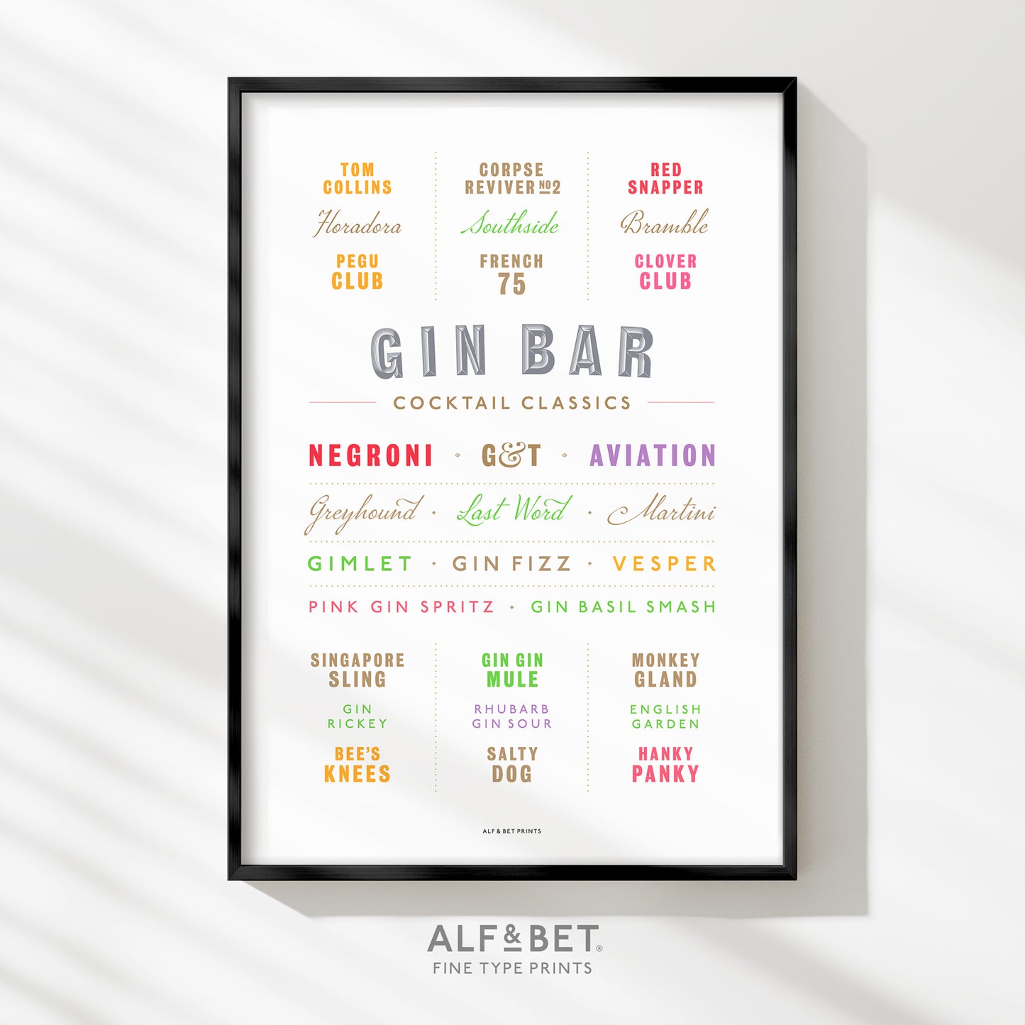 Cocktail Classics - Gin Print from Alf and Bet.