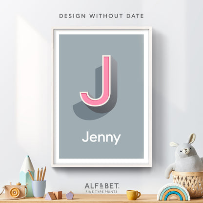 A Grey Personalised Name Print from Alf and Bet Prints