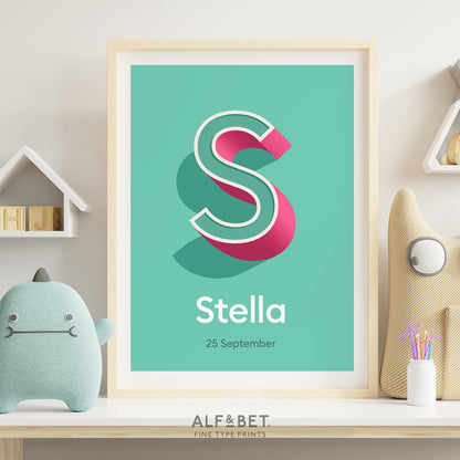 Mint Green Personalised Name Print with Date