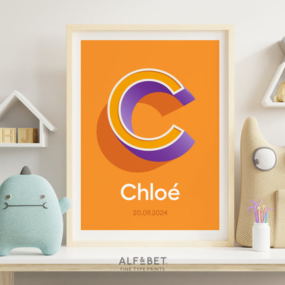 Orange Personalised Name Print with Date