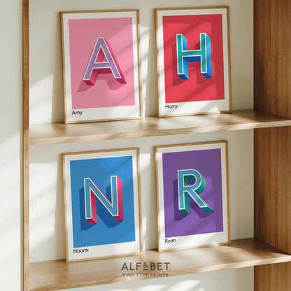 Azure Blue Personalised Name and Letter Prints