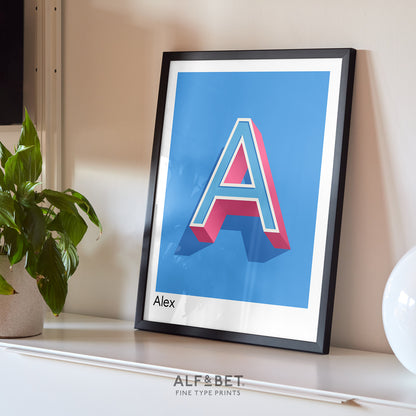 Azure Blue Personalised Name and Letter Print with letter a