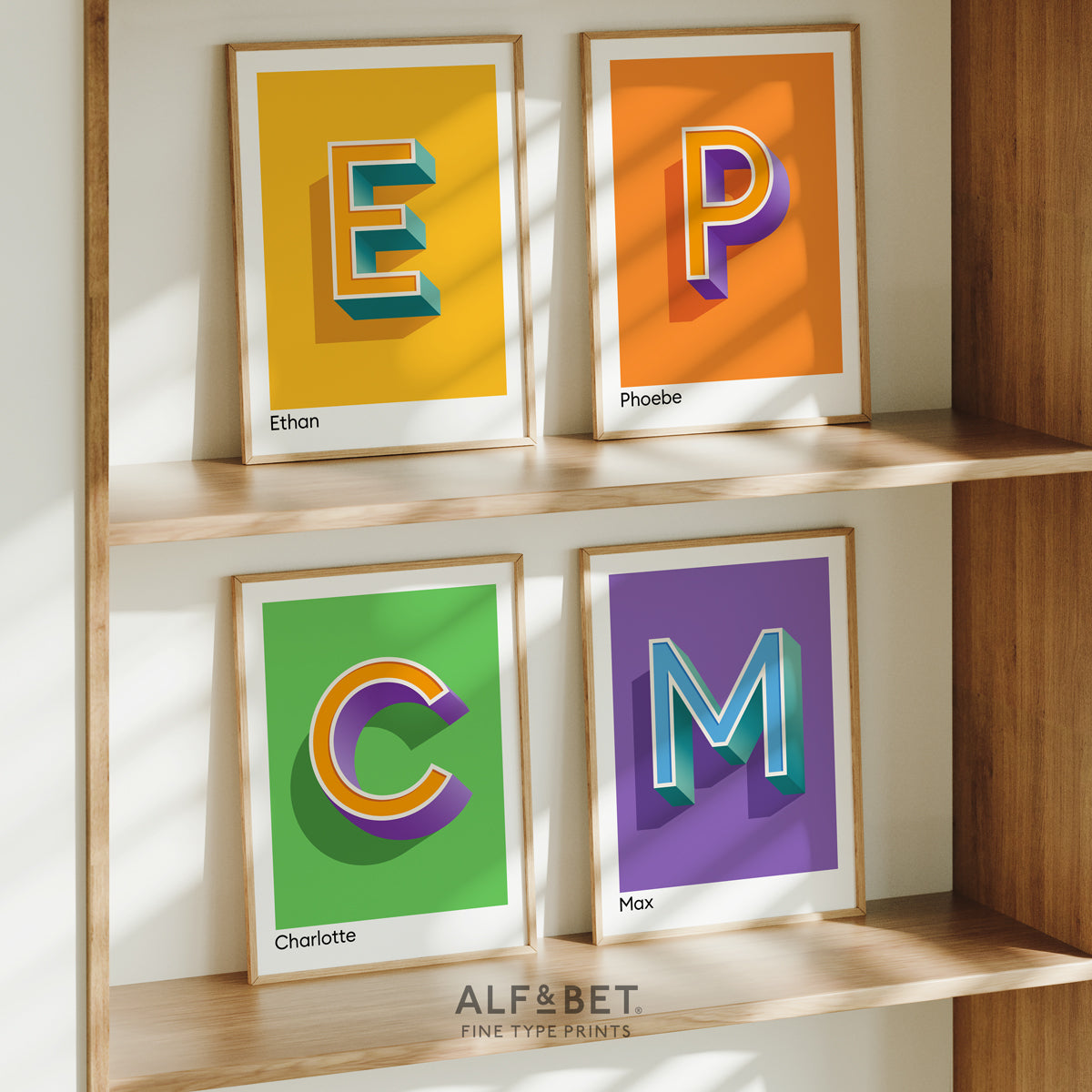 Green Personalised Name and Letter Prints from Alf and Bet