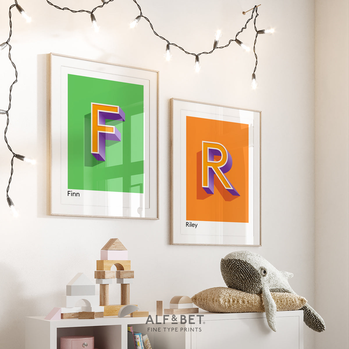 Green Personalised Name and Letter Print and orange Print