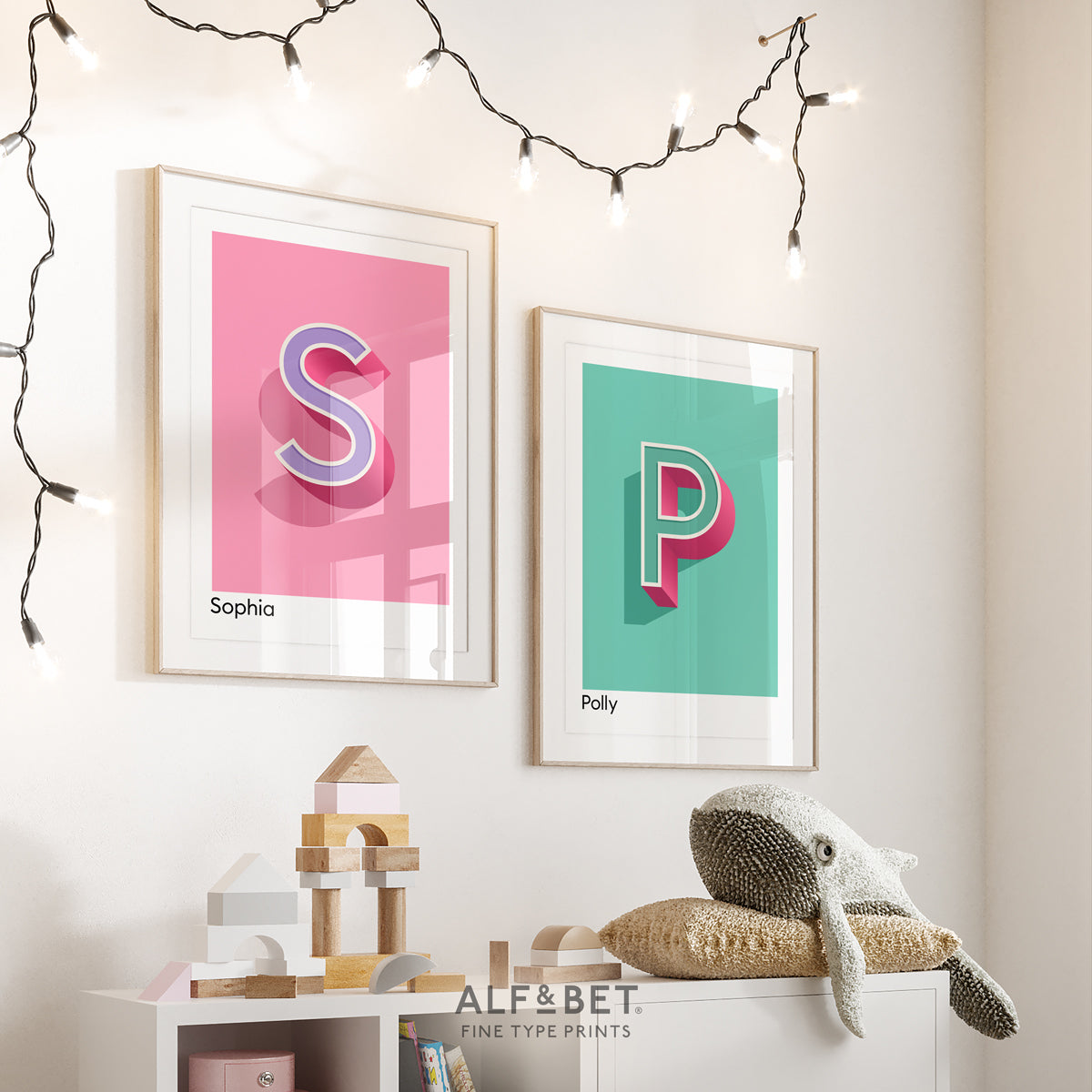 Mint Green Personalised Name and Letter Print and Pink print