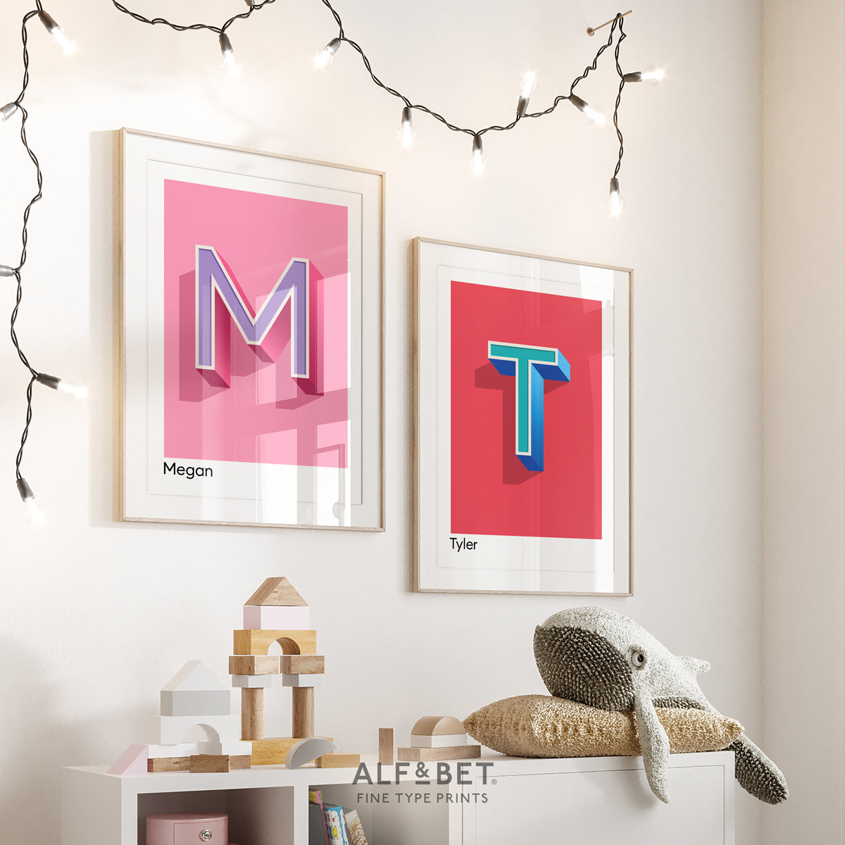 Pink Personalised Name and Letter Print and Red Print