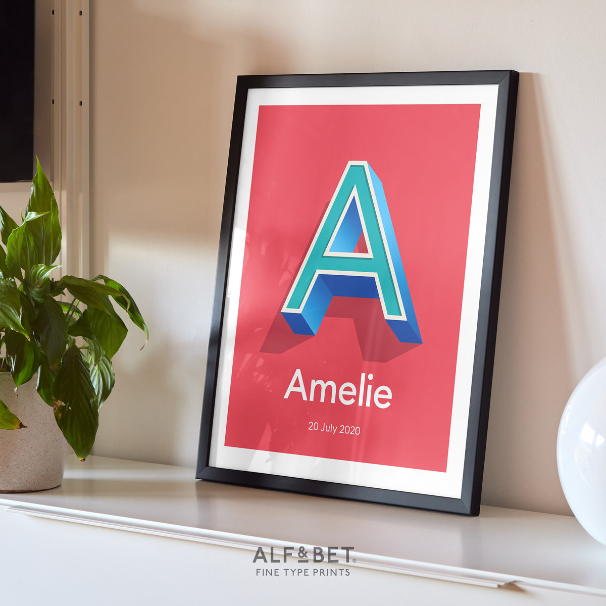 Red Personalised Name Print with Date from Alf and Bet Prints