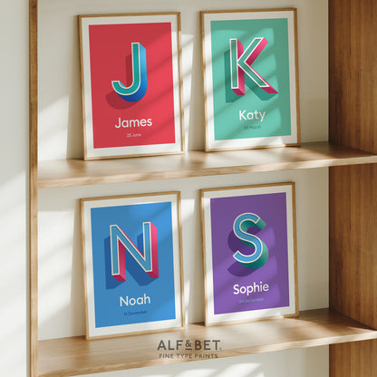 Personalised Name Prints with Date from Alf and Bet