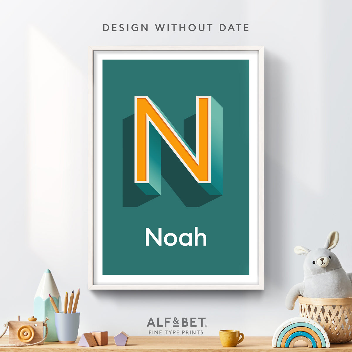 A Teal Green Personalised Name Print from Alf and Bet Prints